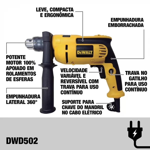 Furadeira de Impacto 1/2 Pol. 710W - DEWALT-DWD502 - Image 3